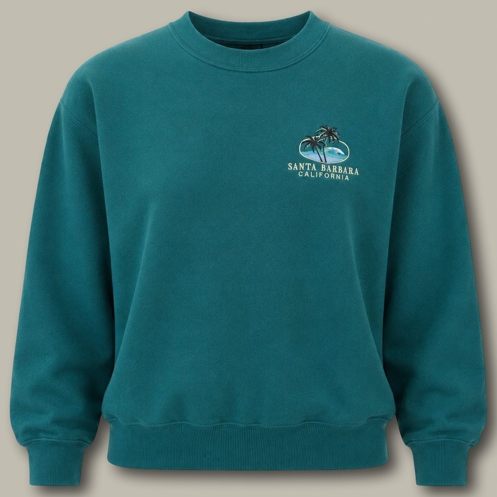 Jerzees Santa Barbara California Sweatshirt Size M Teal Vintage Embroidered 90s - Picture 1 of 6